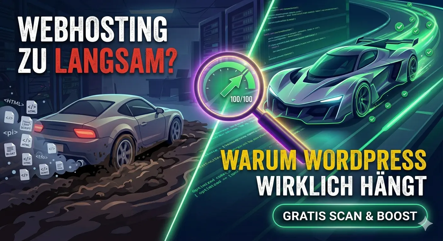 Webhosting zu langsam? Warum WordPress wirklich hängt — Ferrari im Schlamm vs. saubere Strecke